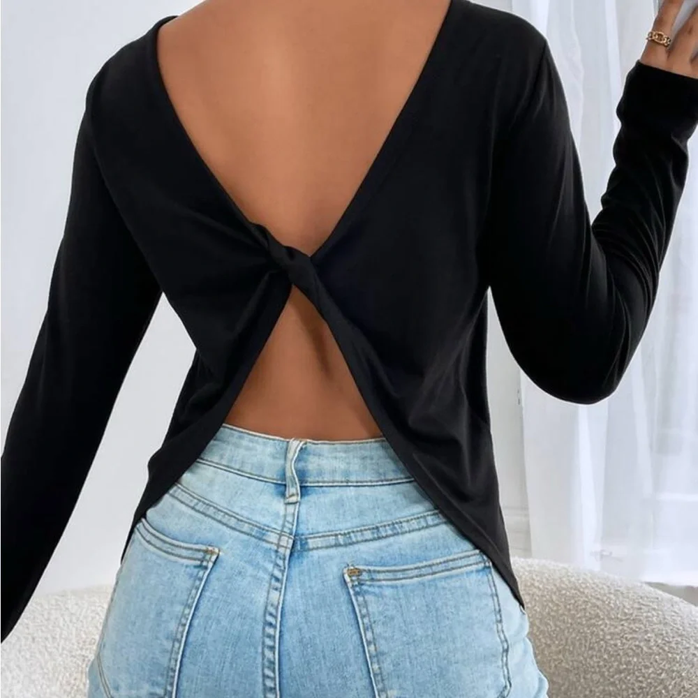 Black Twist Back Long Sleeve Top - Picture 3 of 3